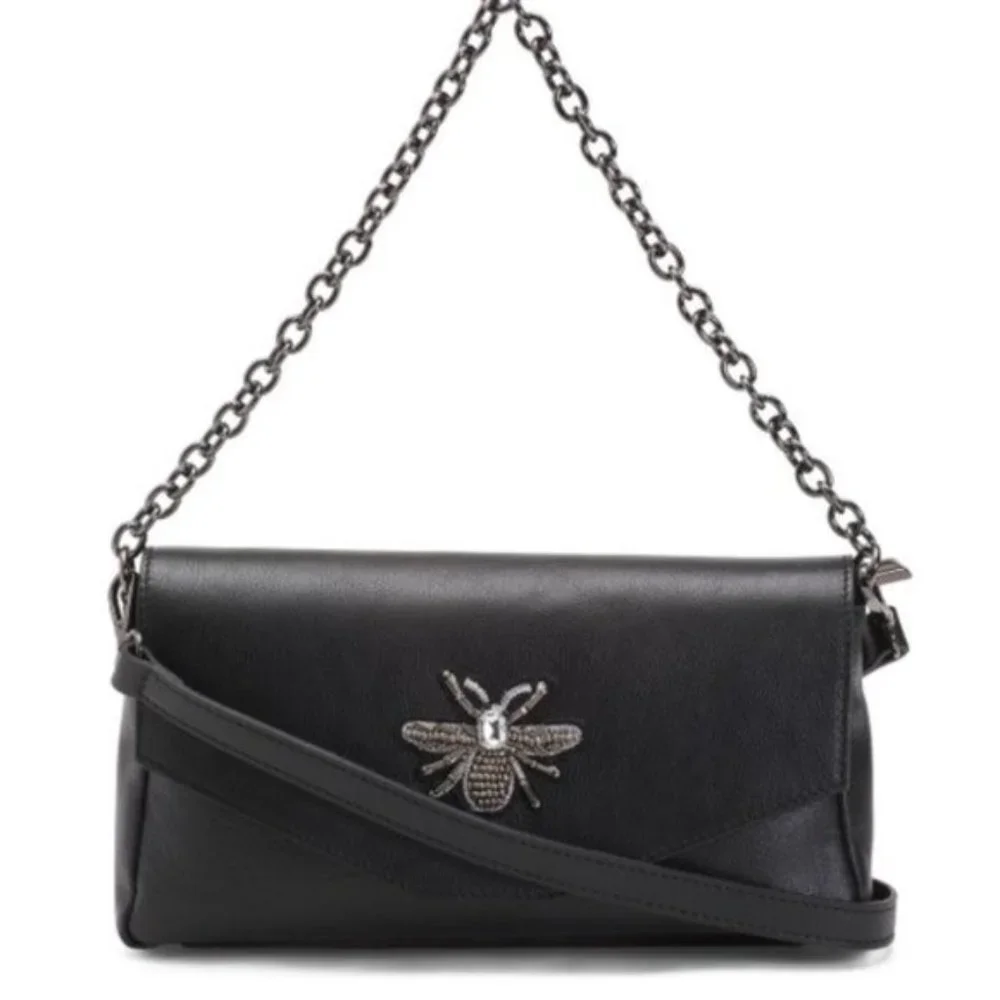 House of Harlow 1960 Gen Leather Crossbody Handbag Black Italy Bee Accent